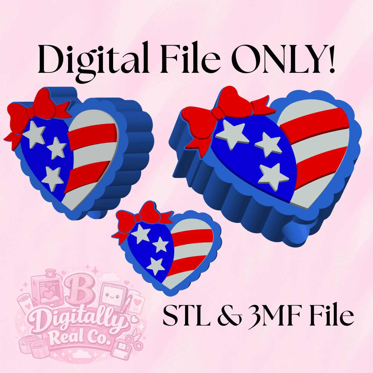 American Flag Heart Straw Topper STL & 3MF File | Patriotic Cup Charm | Stanley & Regular Size | Digital Download