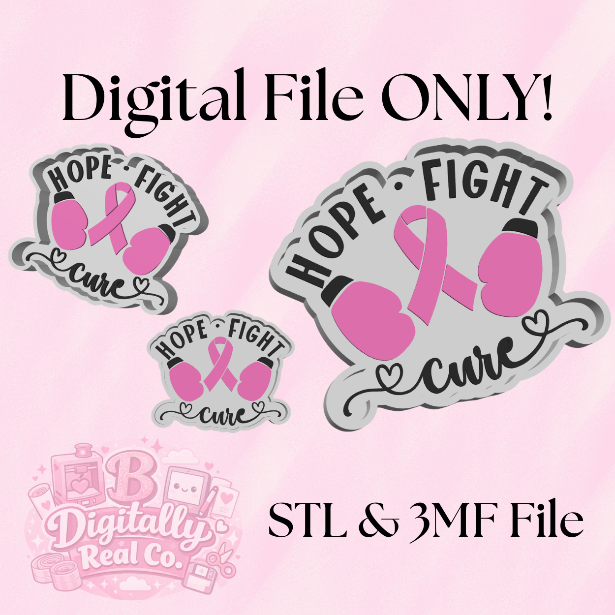 Hope Fight Cure Breast Cancer Trinket Tray Digital File | STL & 3MF | Pink Ribbon Jewelry Dish | Breast Cancer Awareness Catchall Tray | 3D Print File Download