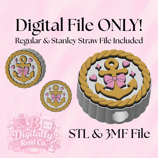 Nautical Anchor Straw Topper Digital File | STL & 3MF | Regular & Stanley Sizes Included | Beach Straw Charm | 3D Print File Download