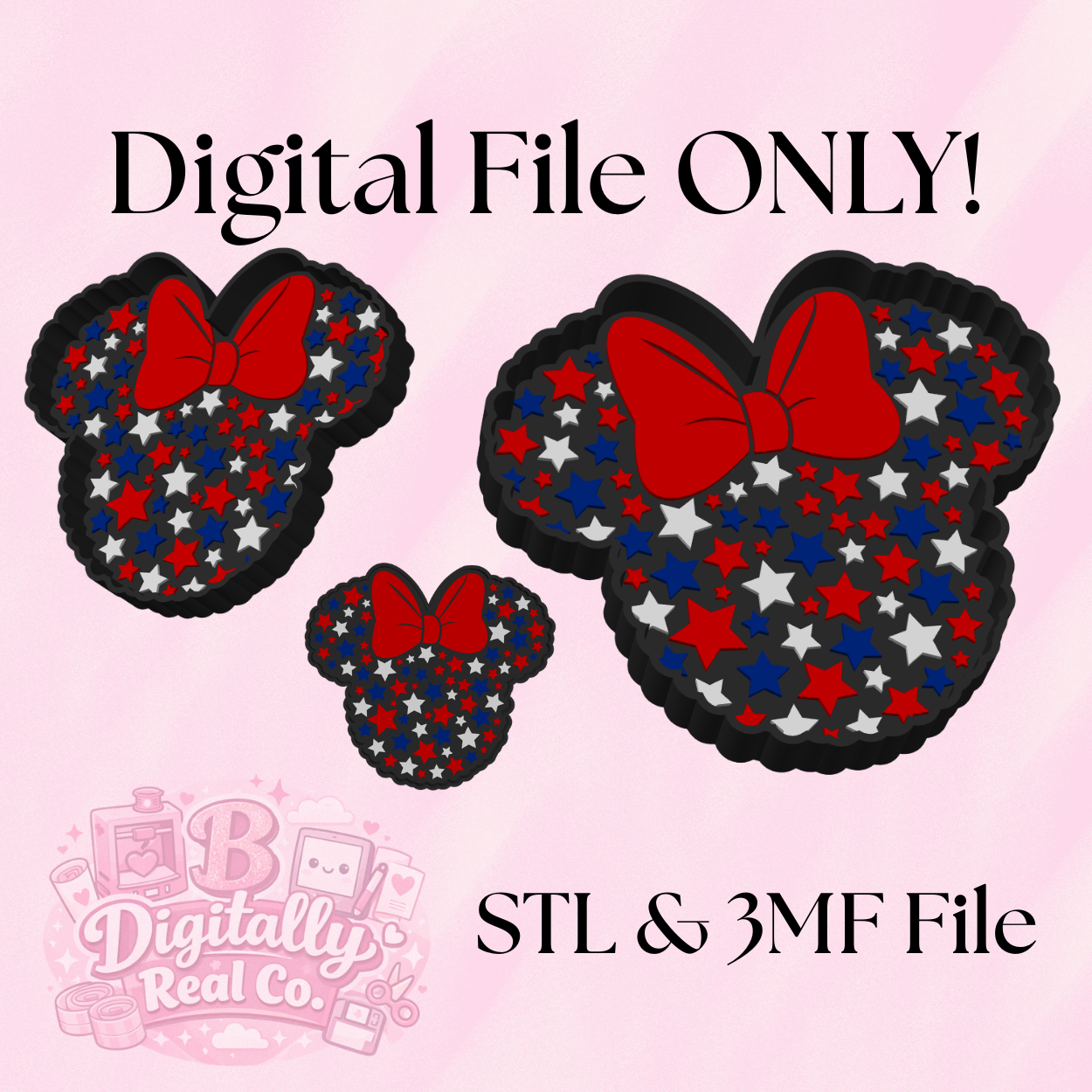 4th of July Minnie Mouse-Inspired Trinket Tray Digital File | STL & 3MF | Patriotic Jewelry Dish | USA Catchall Tray | 3D Print File Download