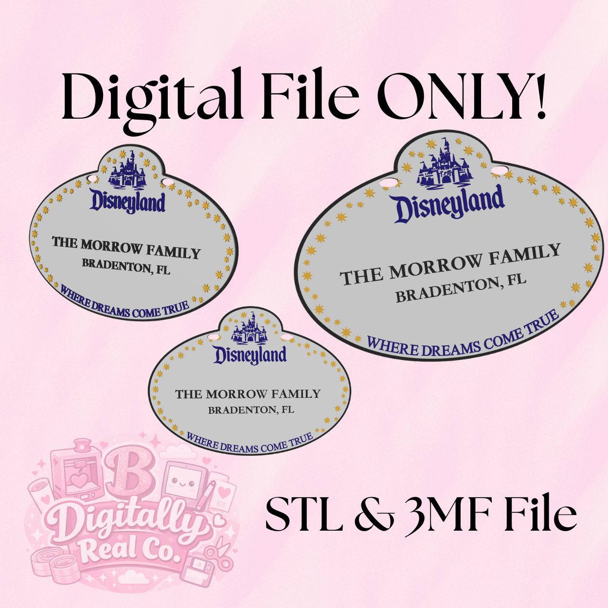 Disney-Inspired Family Name Stroller Sign Digital File | STL & 3MF | Custom Family Vacation Sign | Personalized Stroller Tag | 3D Print File Download