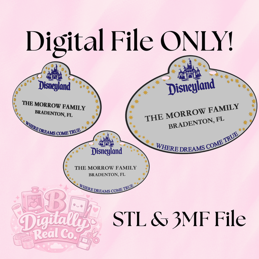 Disney-Inspired Family Name Stroller Sign Digital File | STL & 3MF | Custom Family Vacation Sign | Personalized Stroller Tag | 3D Print File Download