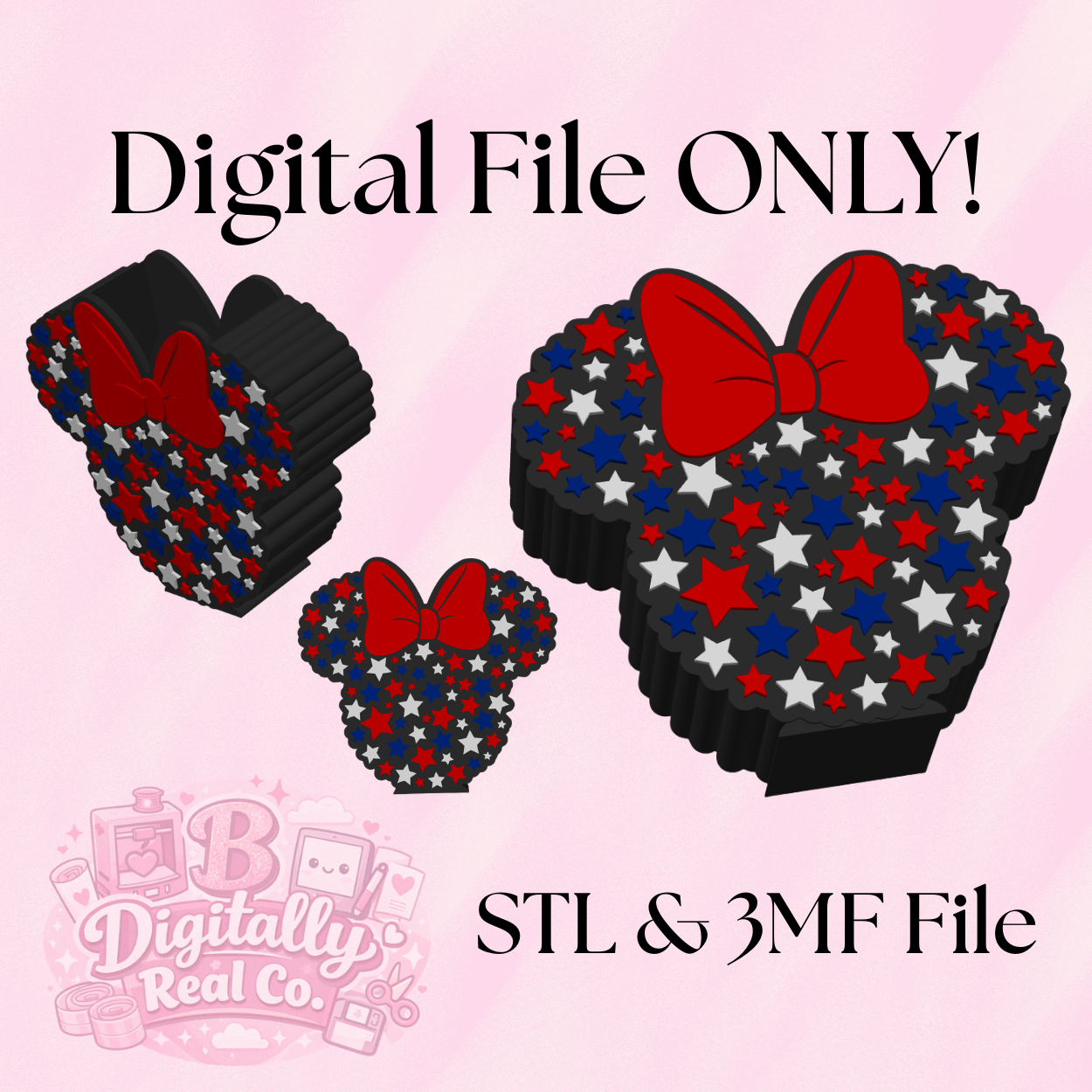 4th of July Minnie Mouse Pen Holder Digital File | STL & 3MF | Patriotic Desk Organizer | USA Mouse Ears Pen Cup | 3D Print File Download