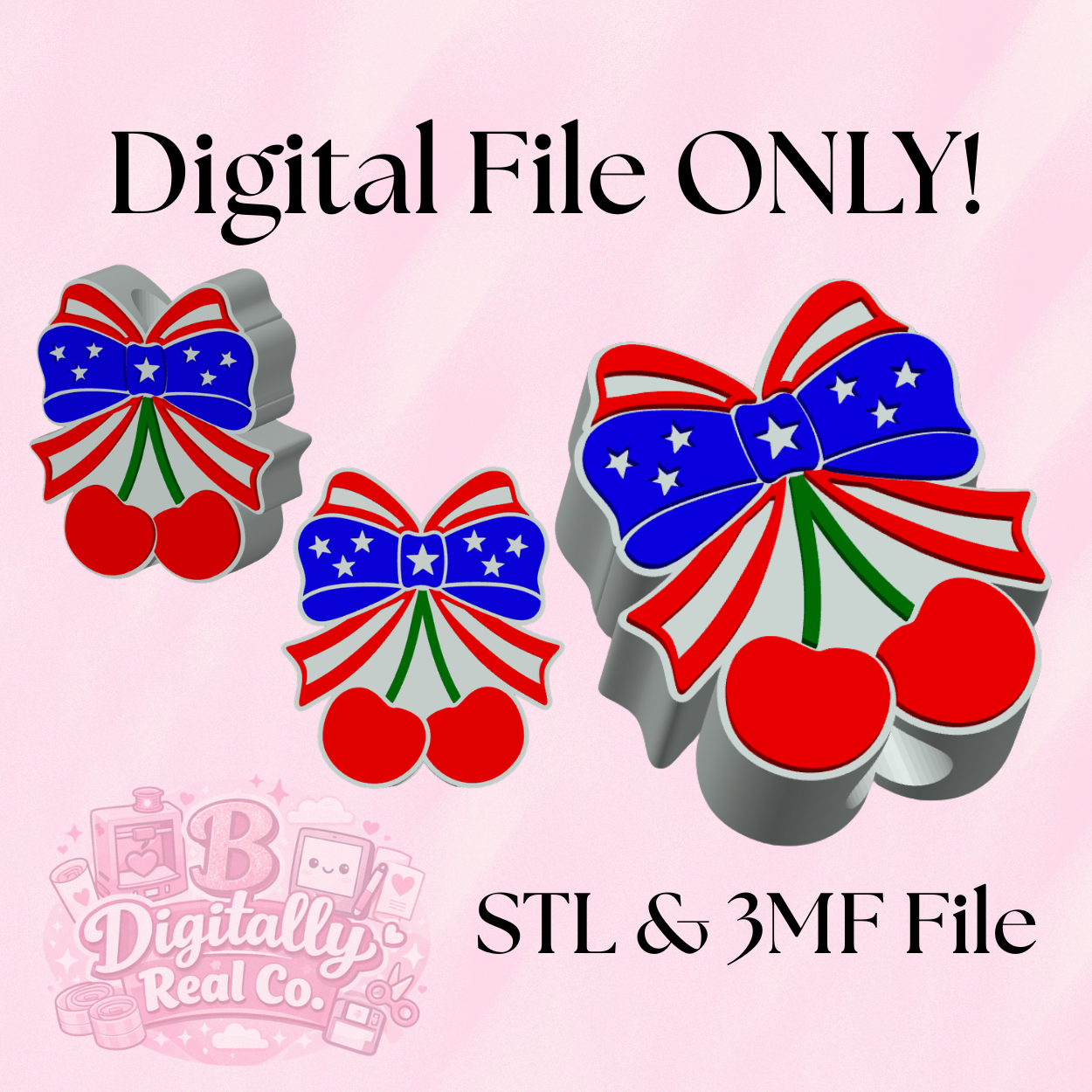 American Flag Cherry Straw Topper STL & 3MF File | Patriotic Cup Charm | Stanley & Regular Size | Digital Download