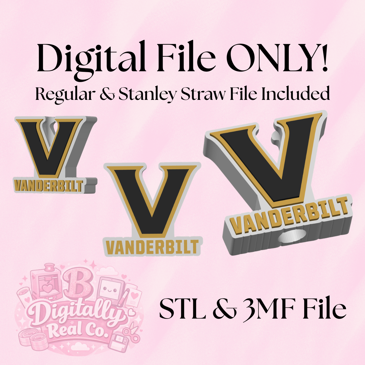 Vanderbilt Straw Topper STL & 3MF File | Regular & Stanley Size (8mm & 10mm) | Cup Accessory | 3D Print File | Digital Download ONLY