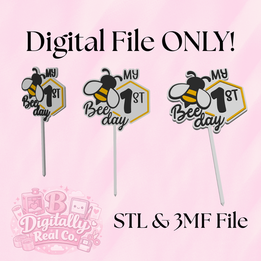 My 1st Bee Day Cake Topper STL & 3MF File | First Birthday Cake Topper | Bee Theme Party Decor | 3D Print File | Digital Download