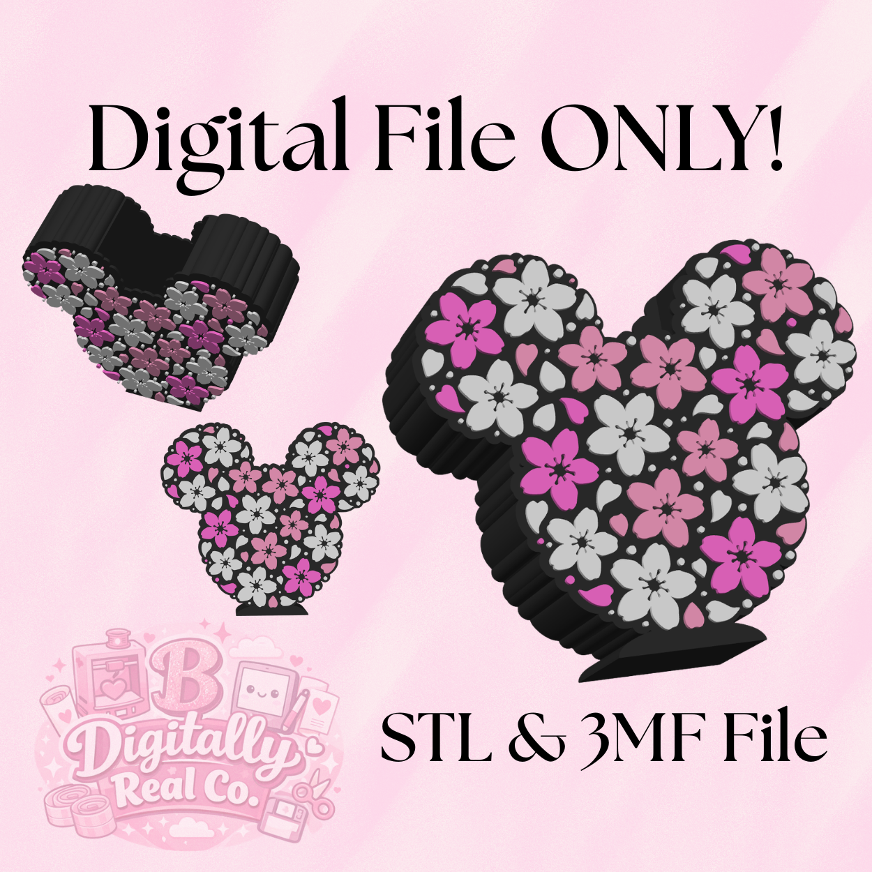 Cherry Blossom Mouse Pen Holder STL & 3MF | Floral Desk Organizer 3D Print File | Cute Spring Decor | Digital Download