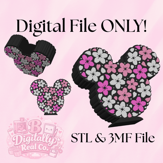 Cherry Blossom Mouse Pen Holder STL & 3MF | Floral Desk Organizer 3D Print File | Cute Spring Decor | Digital Download