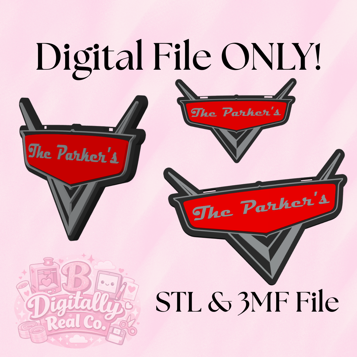 Disney Cars Inspired Stroller Sign | Custom Family Name | STL & 3MF Files | 3D Print File | Disney Trip Stroller Tag