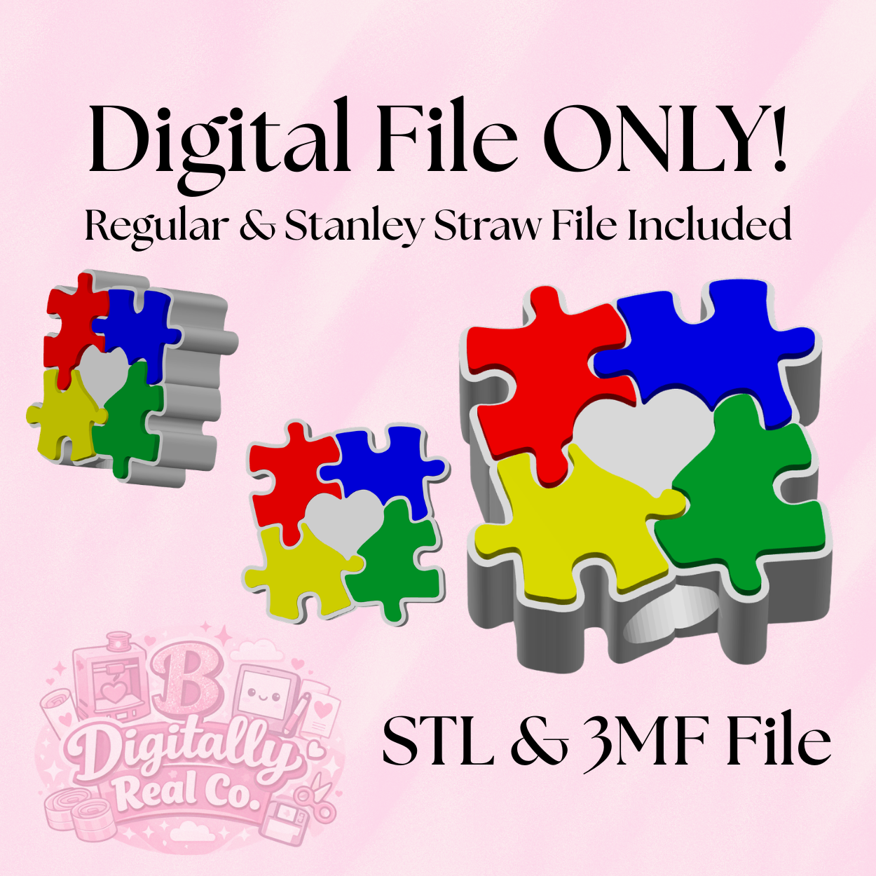 Autism Awareness Straw Topper – Regular & Stanley Size (STL & 3MF Digital File)