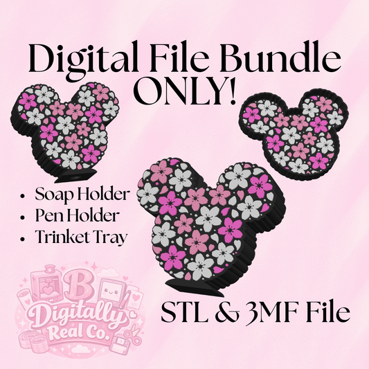 Cherry Blossom Mouse Bundle STL & 3MF | Soap Holder + Pen Holder + Trinket Tray | Floral Mouse 3D Print Files | Spring Decor | Digital Download