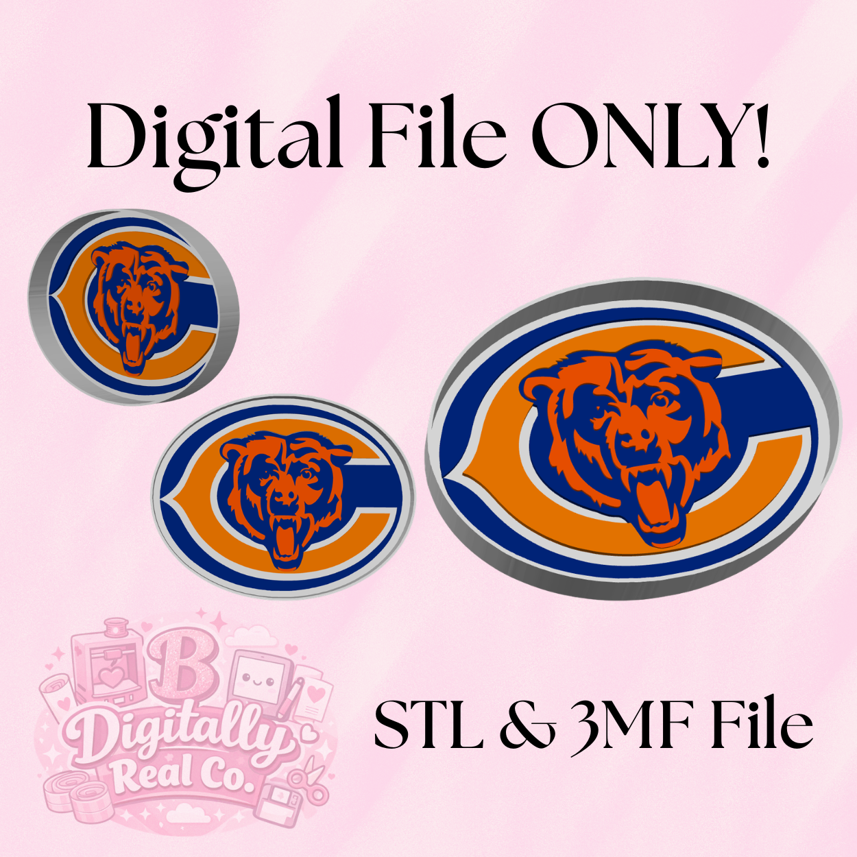 Chicago Bears Trinket Tray STL & 3MF | Football Catch All Tray 3D Print File | Bears Key Tray | Digital Download