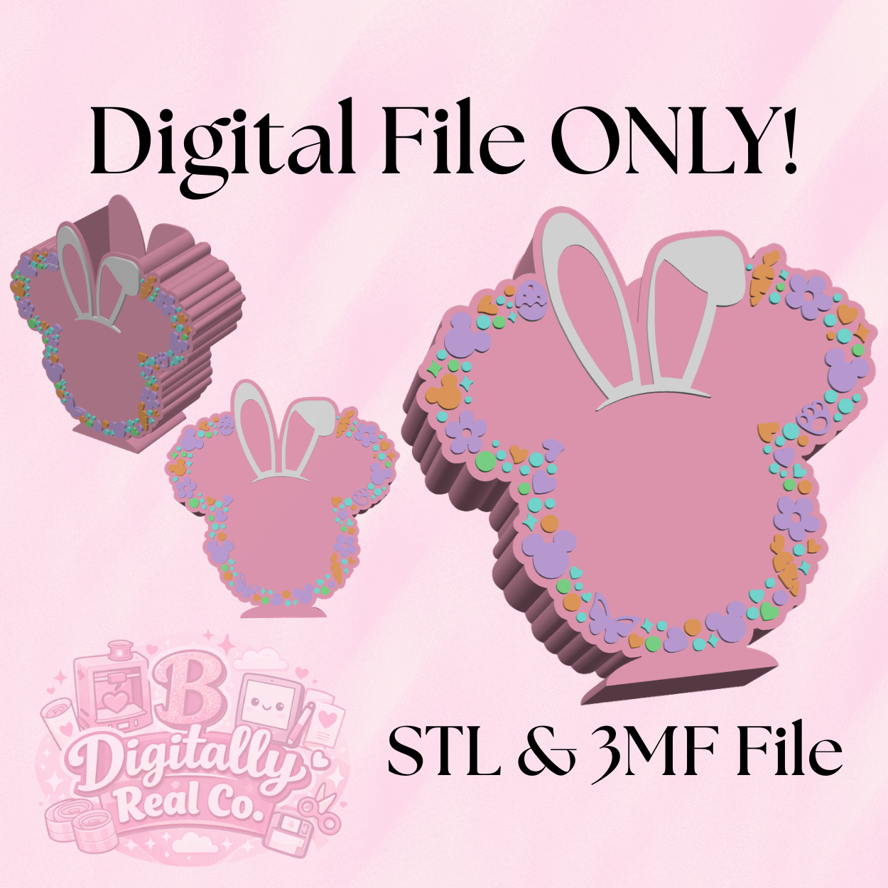 Easter Bunny Mouse Pen Holder STL | Cute Desk Organizer 3D Print File | Bunny Ear Pencil Holder | Digital Download