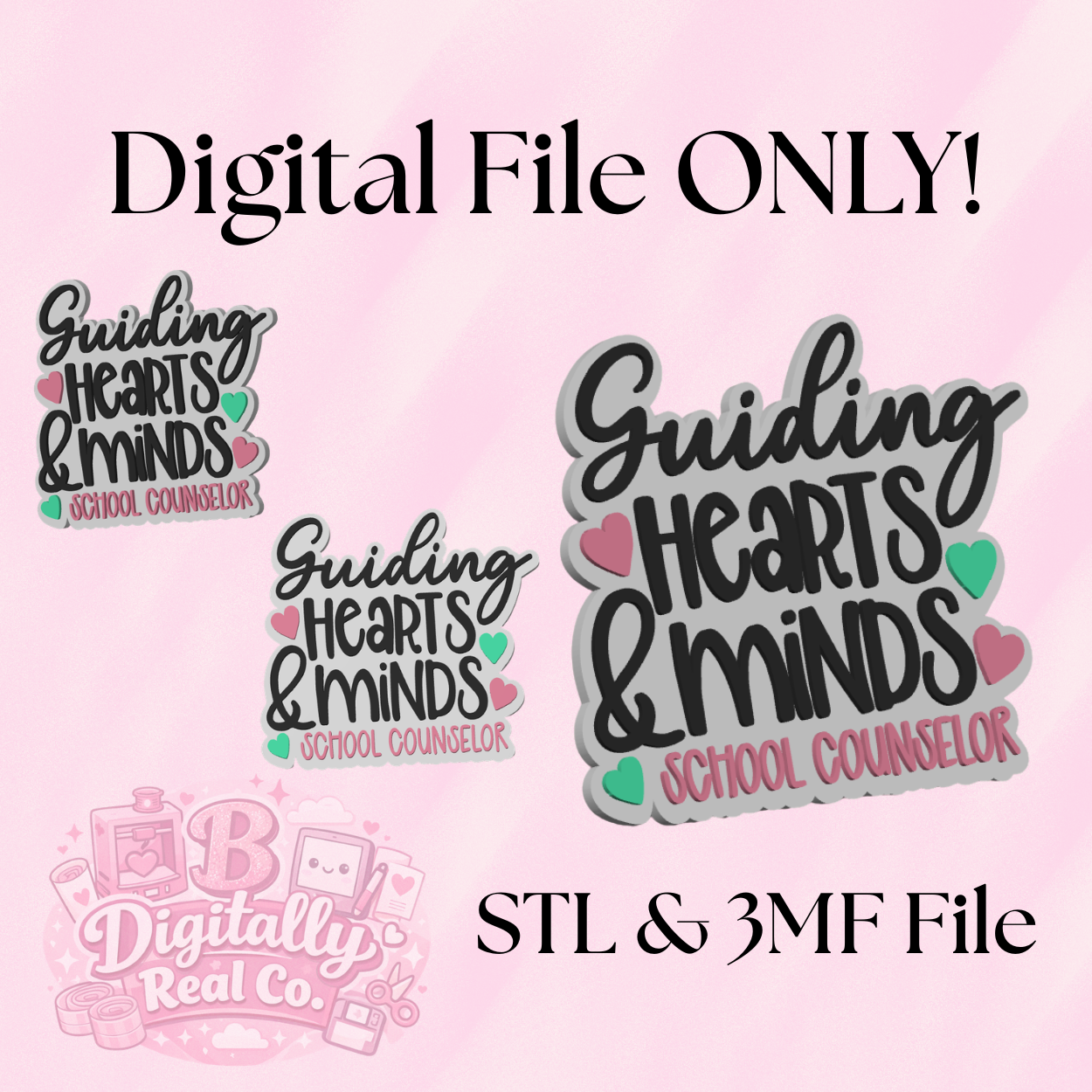 Guiding Hearts & Minds School Counselor Badge Reel Topper – Digital File (STL & 3MF)