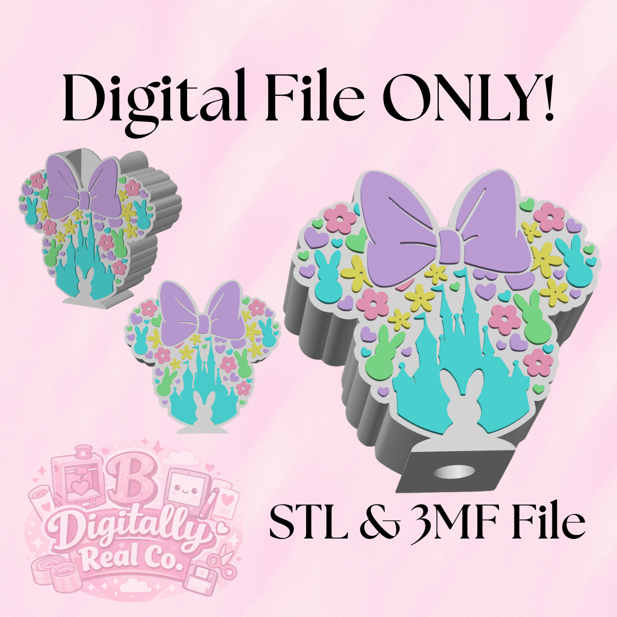 Easter Bunny Bow Mouse Soap Holder STL | Cute Spring Soap Dish 3D Print File | Bunny Floral Bathroom Decor | Digital Download