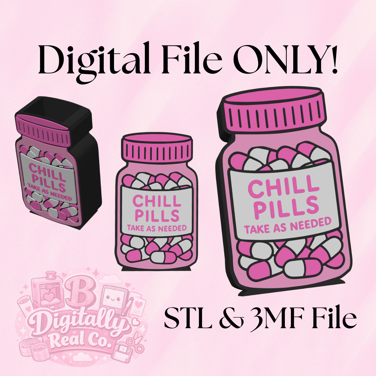 Chill Pills Pen Holder STL & 3MF File | Funny Desk Organizer | Take As Needed | Cute Office Decor | 3D Print File | Digital Download