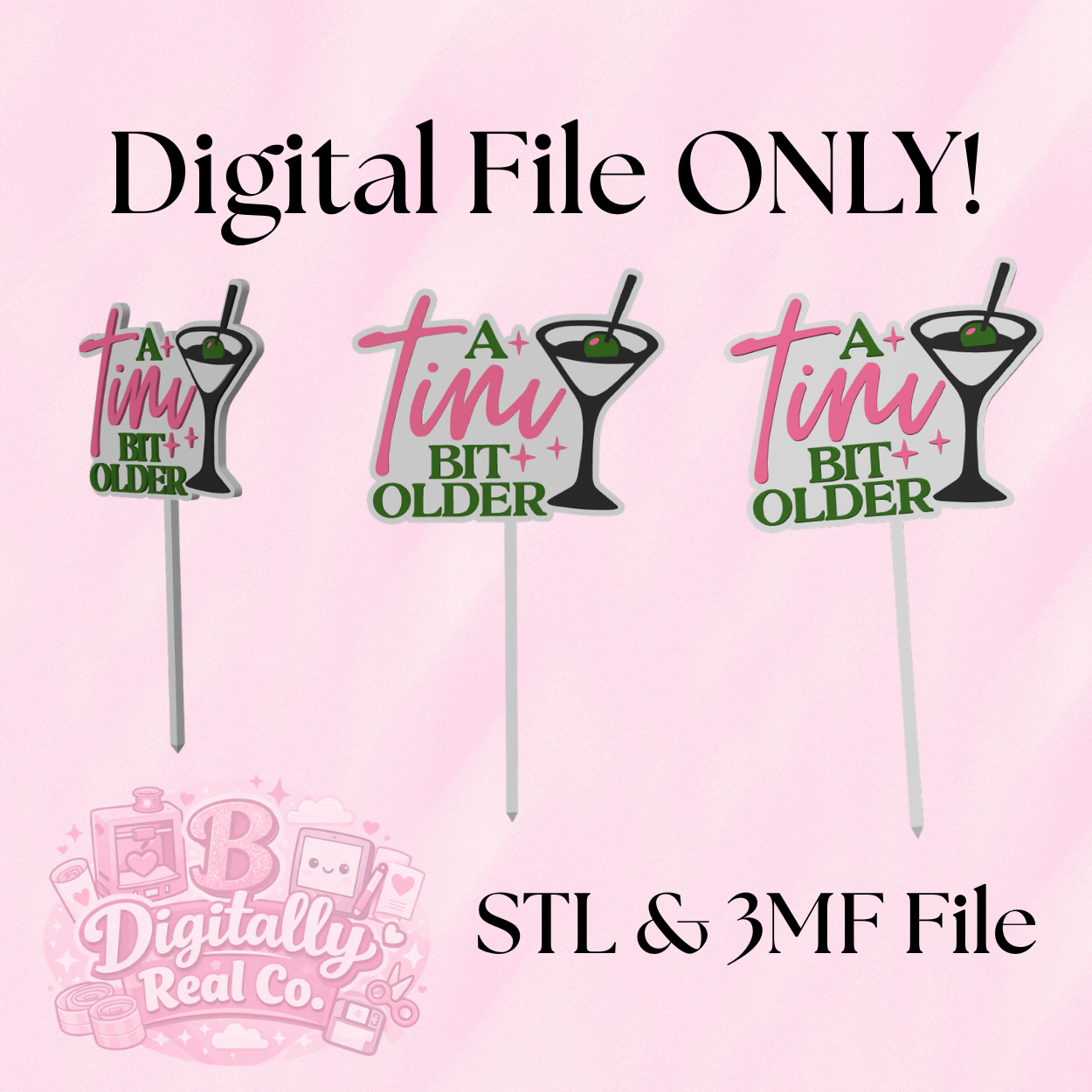 A Tini Bit Older Cake Topper STL & 3MF File | Birthday Cake Topper | Funny Birthday Decor | 3D Print File | Digital Download
