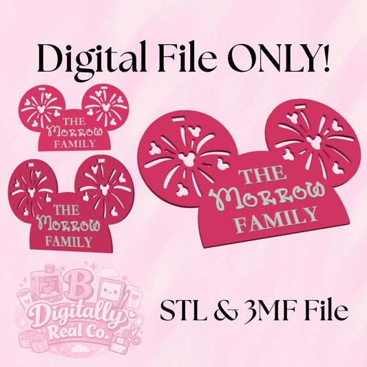 Mouse Ears Stroller Sign 3D Print File | Personalized Family Stroller Tag | STL & 3MF Digital Download