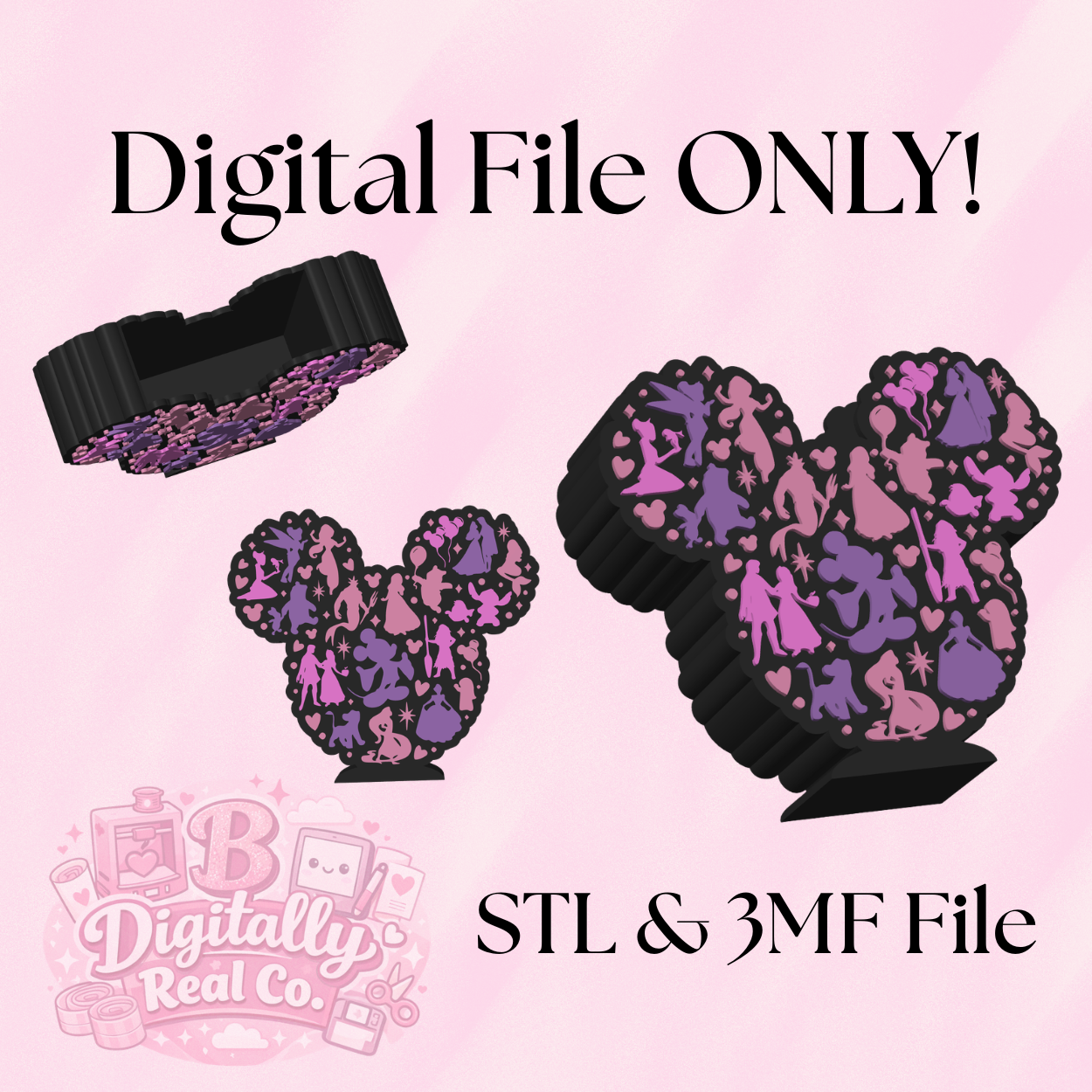 Princess Silhouette Pen Holder – Digital STL & 3MF File – 3D Print Desk Organizer – Fairytale Mouse Desk Decor – Digital Download ONLY