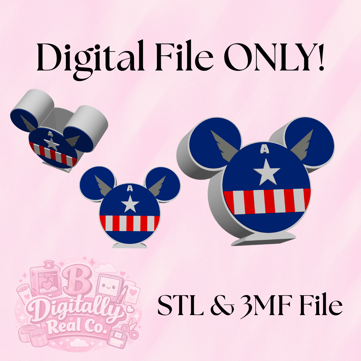 Superhero Inspired Pen Holder – STL & 3MF Digital File | Patriotic Mouse Ear Desk Organizer | 3D Print File ONLY