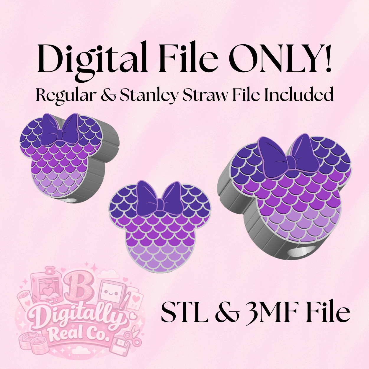 Mermaid Inspired Straw Topper – Regular & Stanley Size – Digital Download – STL & 3MF Files – 3D Print Tumbler Charm – Under the Sea Cup Accessory