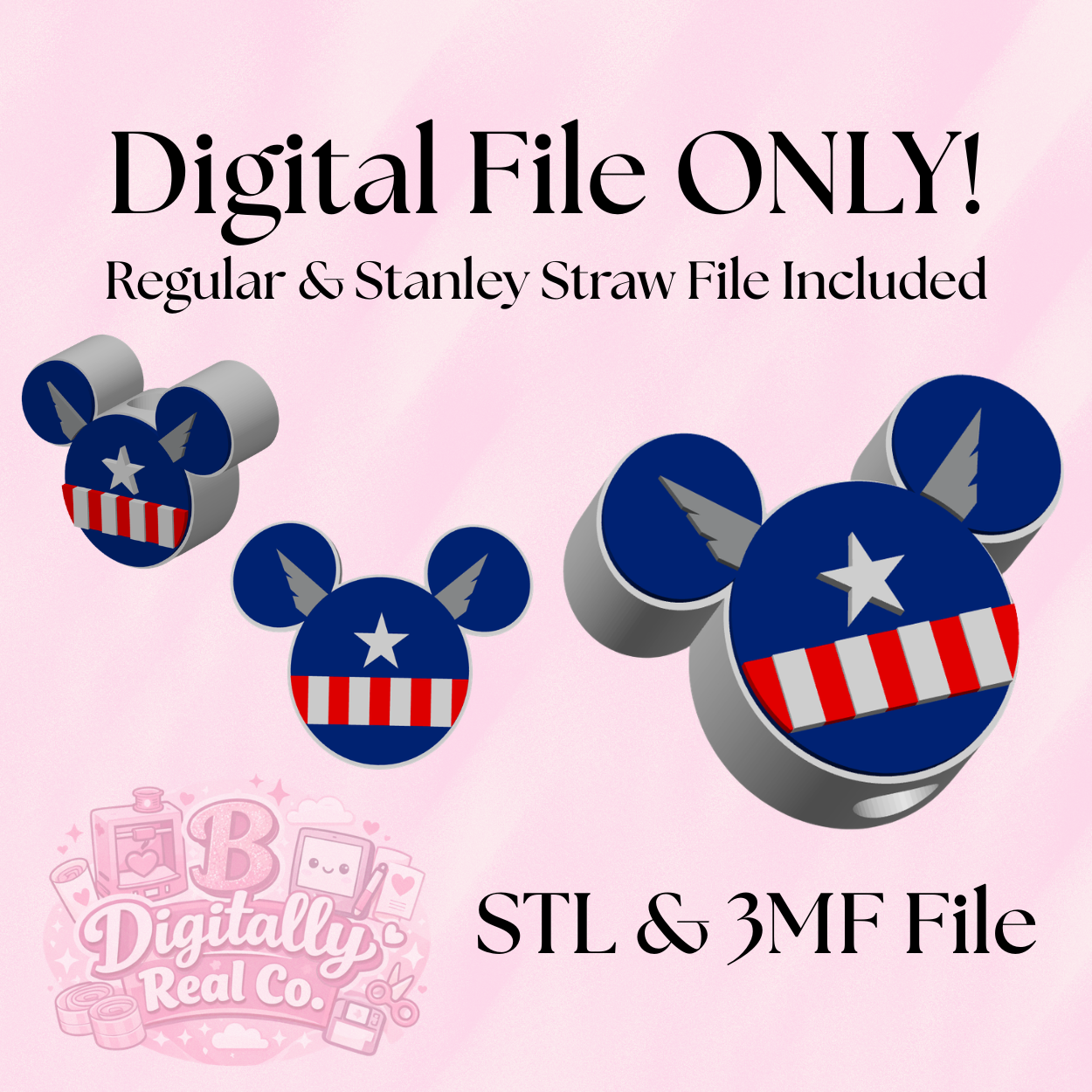 Superhero Inspired Straw Topper – STL & 3MF Digital File | Regular & Stanley Size Included | Patriotic Tumbler Accessory | 3D Print File ONLY
