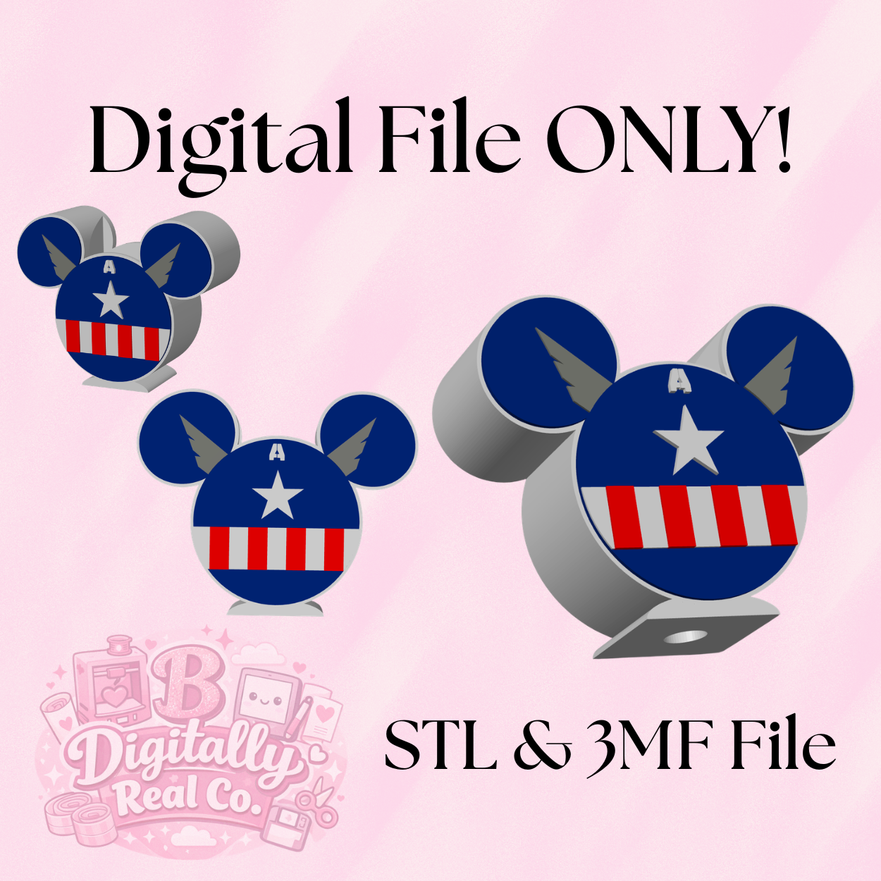 Superhero Inspired Soap Holder – STL & 3MF Digital File | Patriotic Mouse Ear Bathroom Decor | 3D Print File ONLY