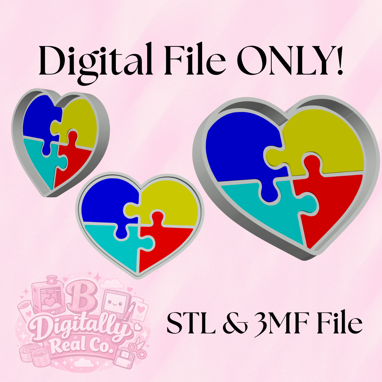 Autism Puzzle Heart Trinket Tray STL & 3MF | Autism Awareness Catch All Tray | Neurodiversity Desk Decor | 3D Print File