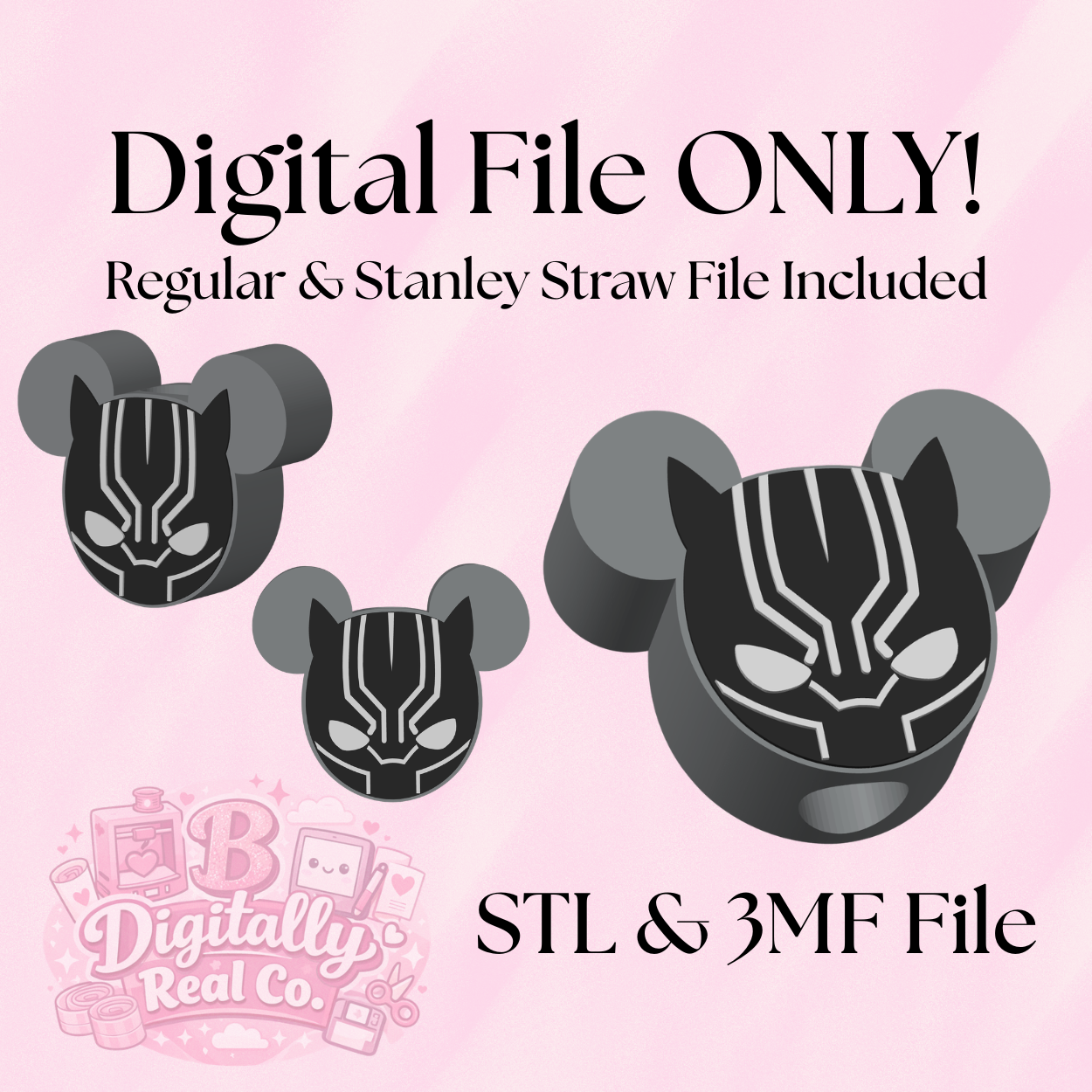 Superhero Inspired Straw Topper – STL & 3MF Digital File | Regular & Stanley Size Included | Panther Mask Tumbler Accessory | 3D Print File ONLY