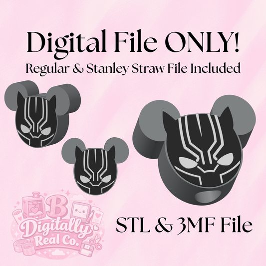 Superhero Inspired Straw Topper – STL & 3MF Digital File | Regular & Stanley Size Included | Panther Mask Tumbler Accessory | 3D Print File ONLY