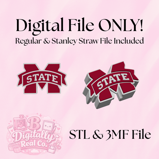 Mississippi State Straw Topper Digital File | Regular & Stanley Size | STL & 3MF Download | 8mm & 10mm Straw Cap | 3D Print File Only