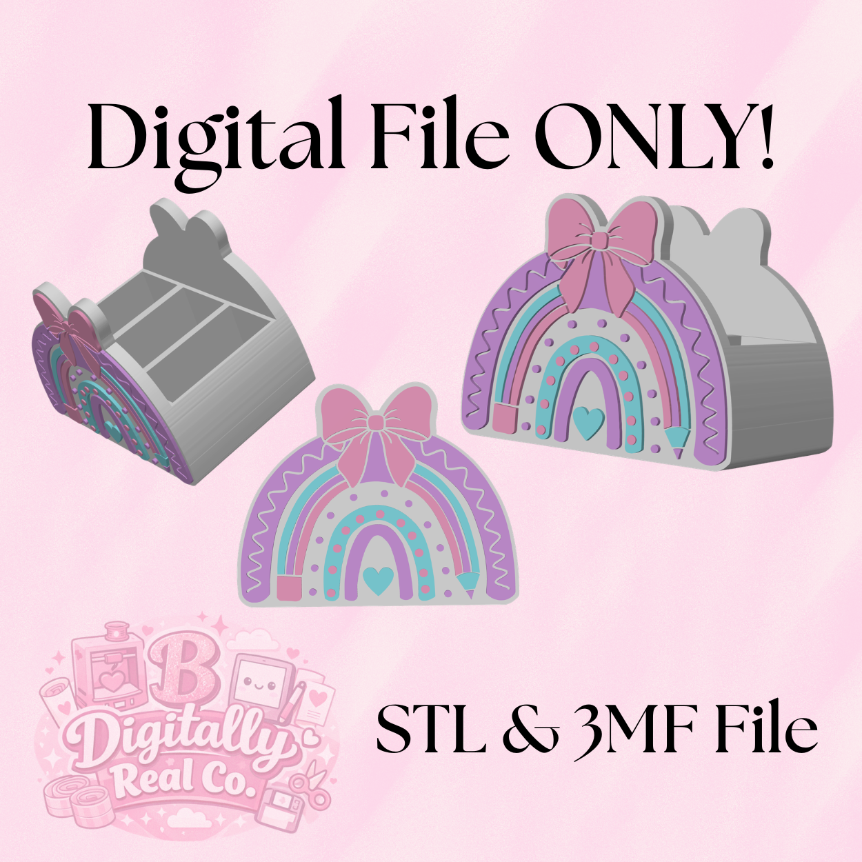 Rainbow Pencil Holder STL File | Bow Rainbow Pen Holder 3D Print | Cute Desk Organizer for Kids | Teacher Desk Decor | Digital Download STL 3MF
