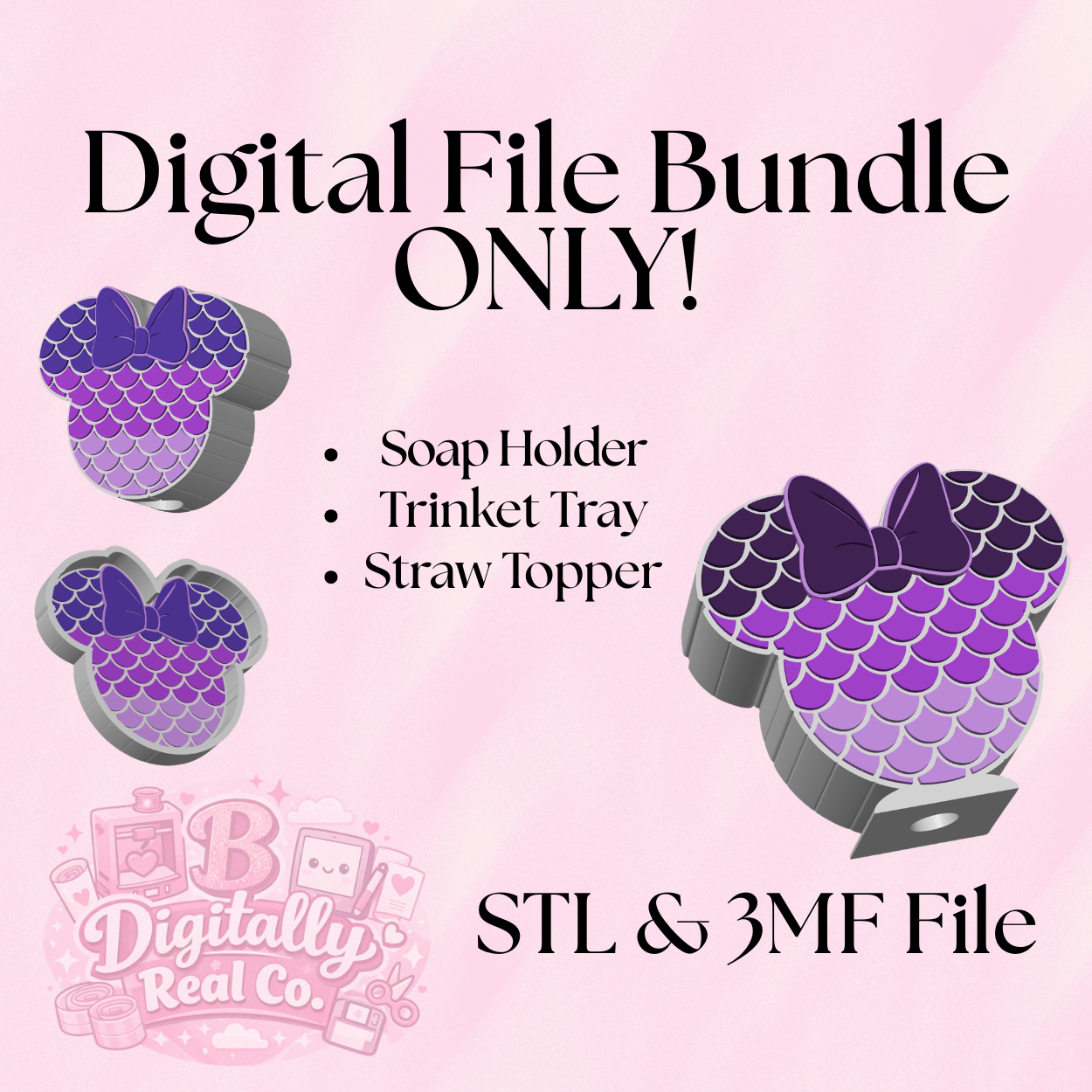 Mermaid Bathroom Bundle – Soap Holder + Trinket Tray + Straw Topper – Digital Download – STL & 3MF Files – 3D Print Under the Sea Set