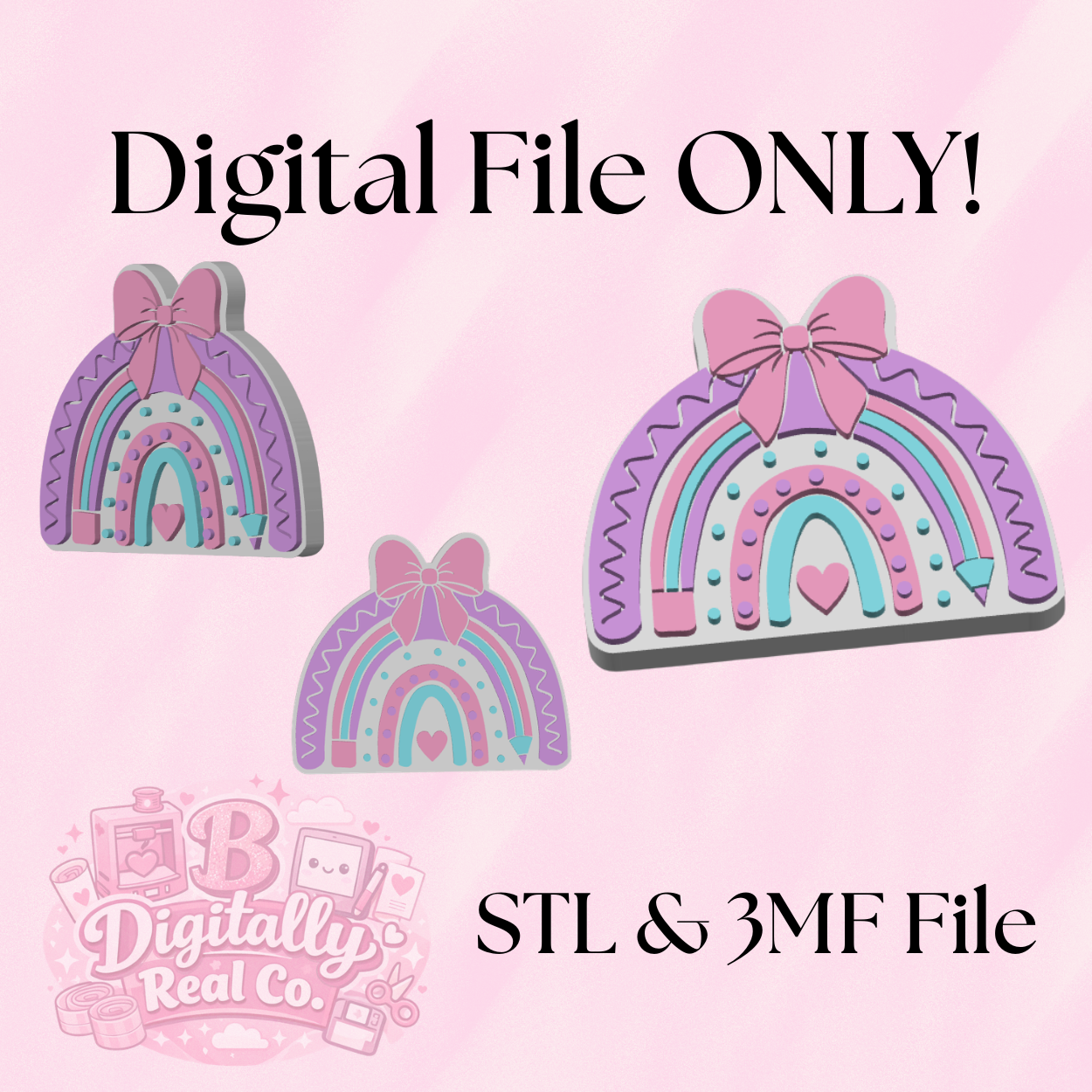 Rainbow Badge Reel STL File | Bow Rainbow Badge Reel Topper | Cute Nurse Badge Reel Embellishment | Teacher Badge Reel 3D Print | Digital Download STL 3MF