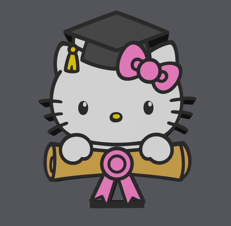Hello Kitty Graduation Pen Holder STL & 3MF | Cute Grad Desk Organizer 3D Print File | Graduation Gift | Digital Download