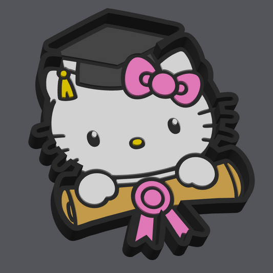 Hello Kitty Graduation Trinket Tray STL & 3MF | Cute Jewelry Tray 3D Print File | Graduation Catch All Dish | Digital Download