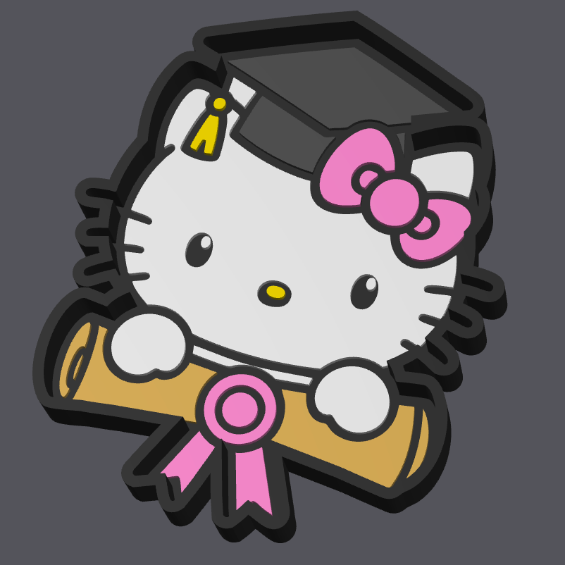 Hello Kitty Graduation Trinket Tray STL & 3MF | Cute Jewelry Tray 3D Print File | Graduation Catch All Dish | Digital Download