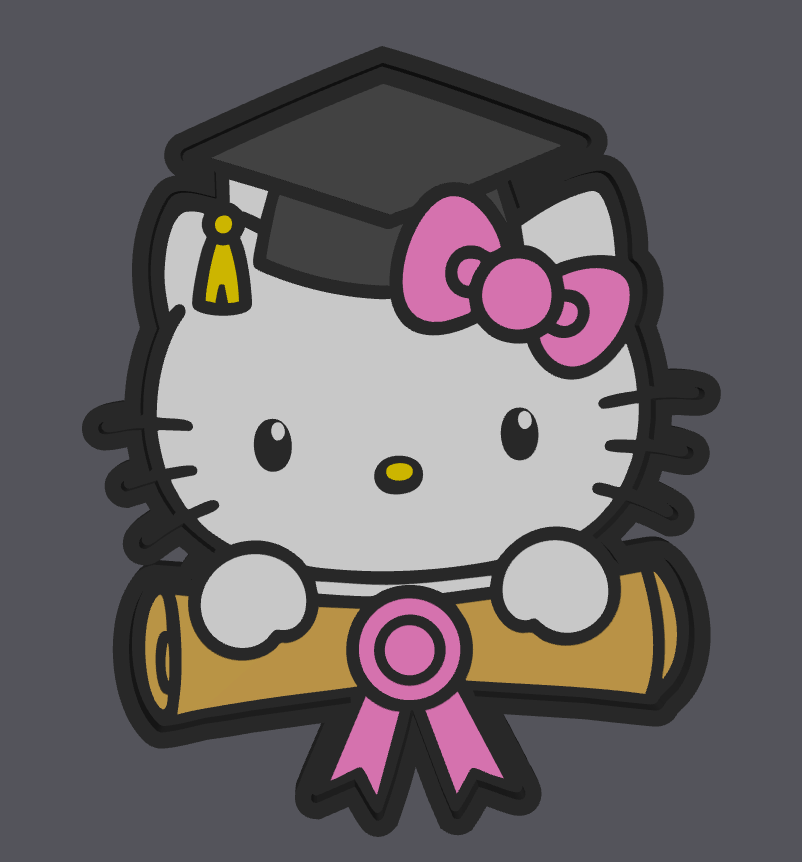 Hello Kitty Graduation Trinket Tray STL & 3MF | Cute Jewelry Tray 3D Print File | Graduation Catch All Dish | Digital Download