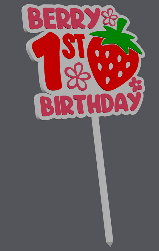 Berry 1st Birthday Cake Topper STL & 3MF File | First Birthday Cake Topper | Strawberry Theme Party Decor | 3D Print File | Digital Download