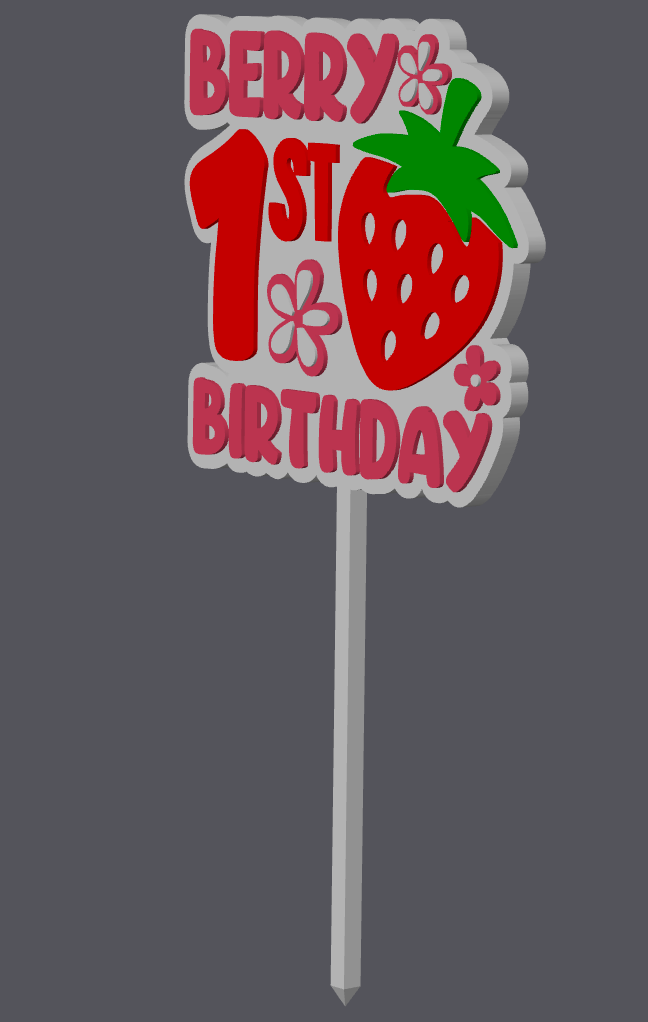 Berry 1st Birthday Cake Topper STL & 3MF File | First Birthday Cake Topper | Strawberry Theme Party Decor | 3D Print File | Digital Download