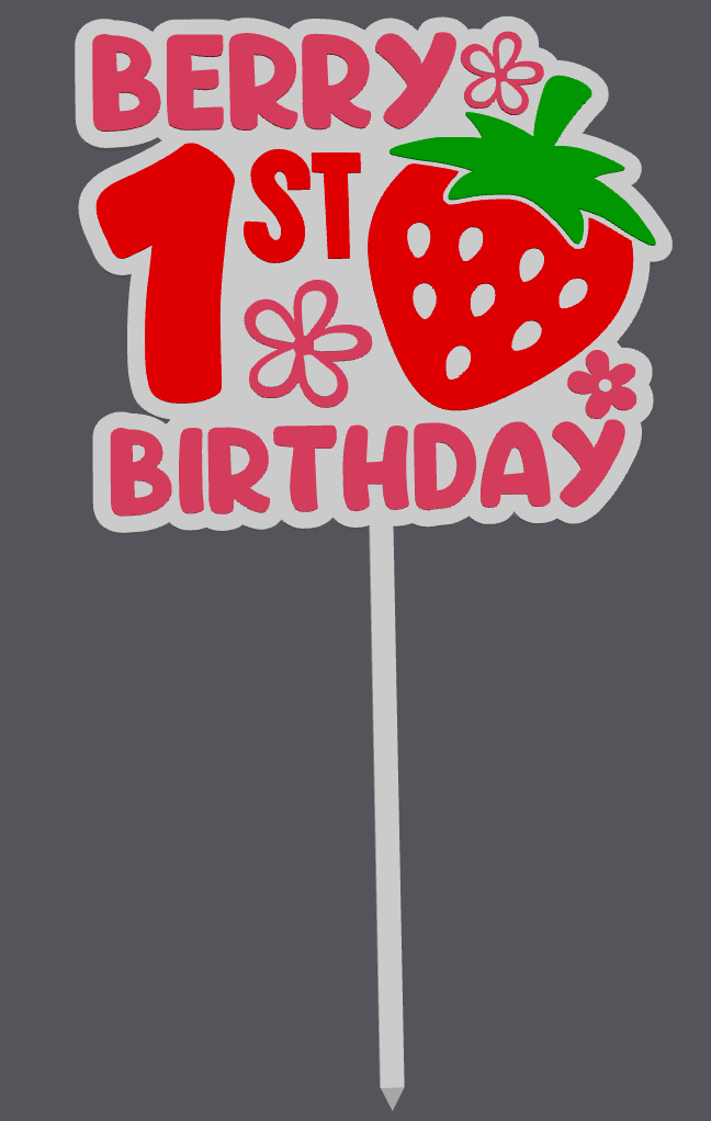 Berry 1st Birthday Cake Topper STL & 3MF File | First Birthday Cake Topper | Strawberry Theme Party Decor | 3D Print File | Digital Download