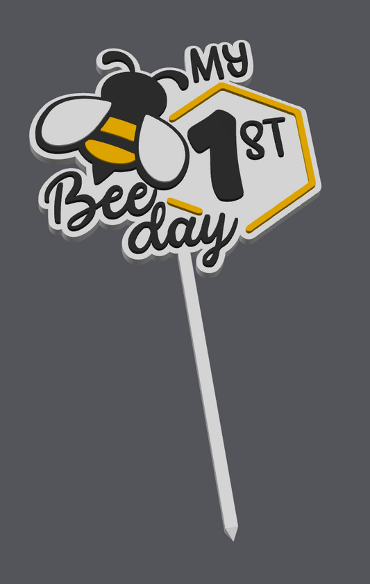My 1st Bee Day Cake Topper STL & 3MF File | First Birthday Cake Topper | Bee Theme Party Decor | 3D Print File | Digital Download