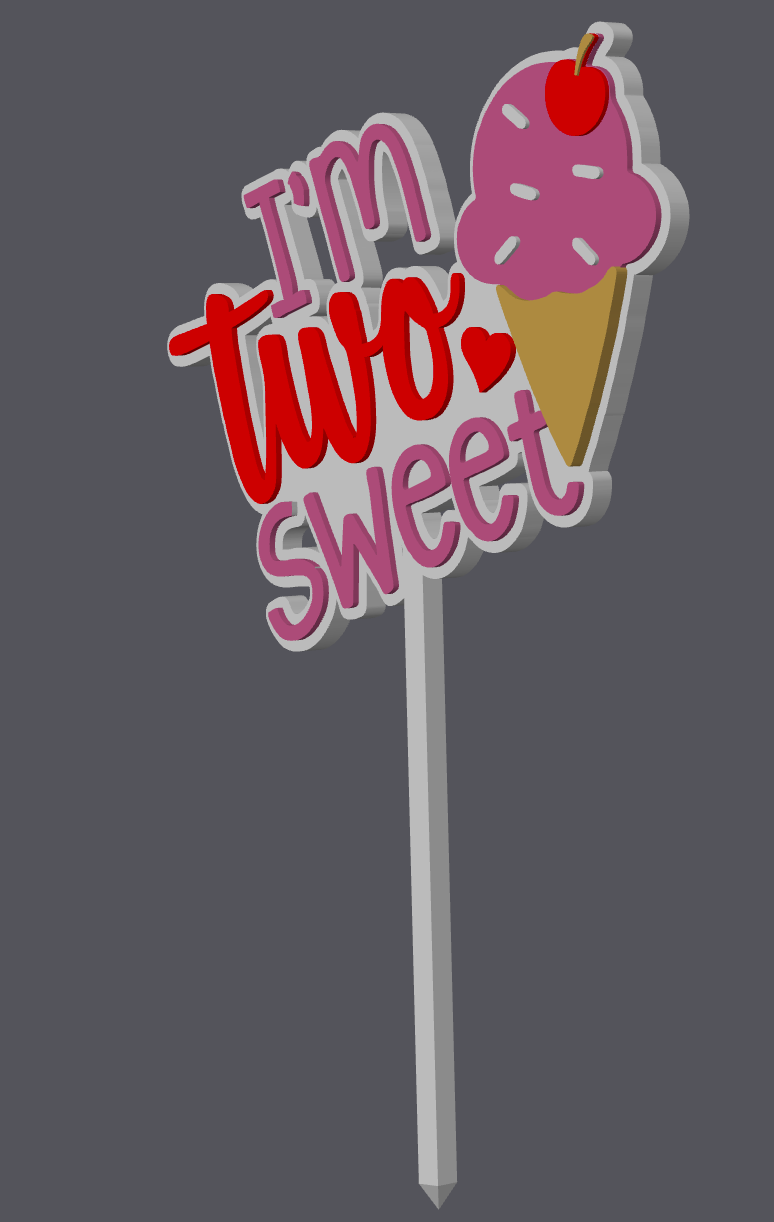 I’m Two Sweet Cake Topper STL & 3MF File | 2nd Birthday Cake Topper | Ice Cream Theme Party Decor | 3D Print File | Digital Download