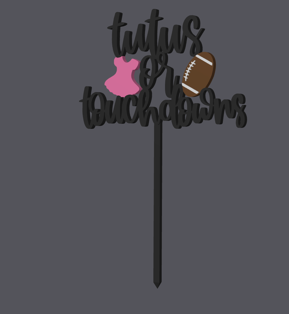 Tutus or Touchdowns Cake Topper STL & 3MF File | Gender Reveal Cake Topper | Baby Shower Decor | 3D Print File | Digital Download