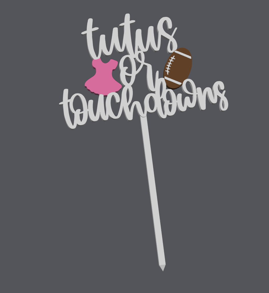 Tutus or Touchdowns Cake Topper STL & 3MF File | Gender Reveal Cake Topper | Baby Shower Decor | 3D Print File | Digital Download