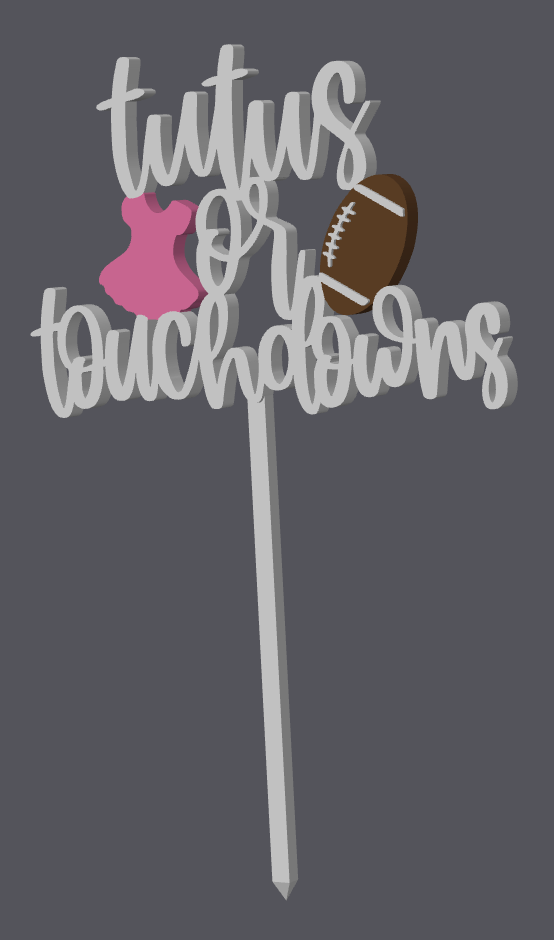 Tutus or Touchdowns Cake Topper STL & 3MF File | Gender Reveal Cake Topper | Baby Shower Decor | 3D Print File | Digital Download
