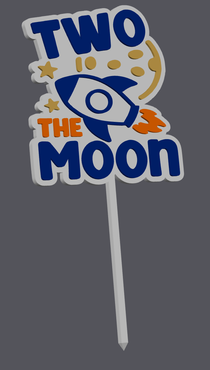 “TWO The Moon” Cake Topper – 2nd Birthday Space Theme Digital File (STL & 3MF)