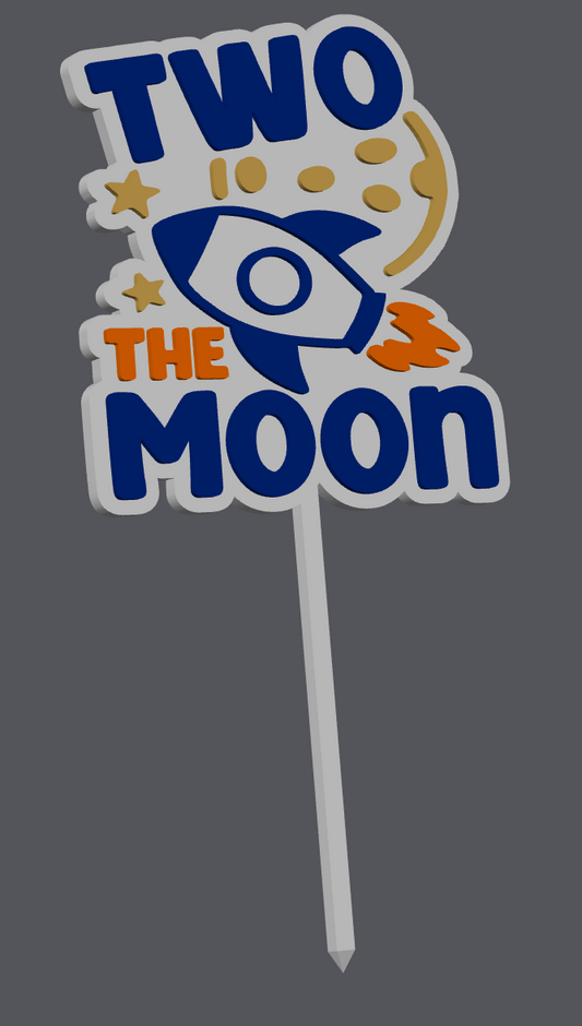 “TWO The Moon” Cake Topper – 2nd Birthday Space Theme Digital File (STL & 3MF)