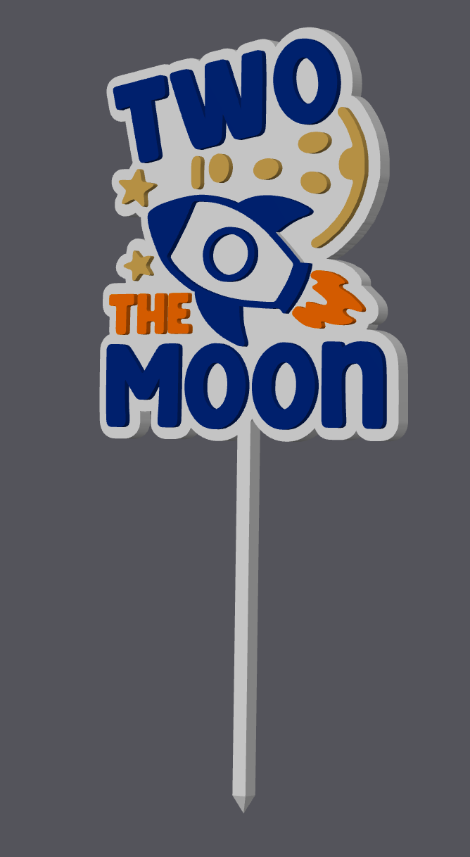 “TWO The Moon” Cake Topper – 2nd Birthday Space Theme Digital File (STL & 3MF)
