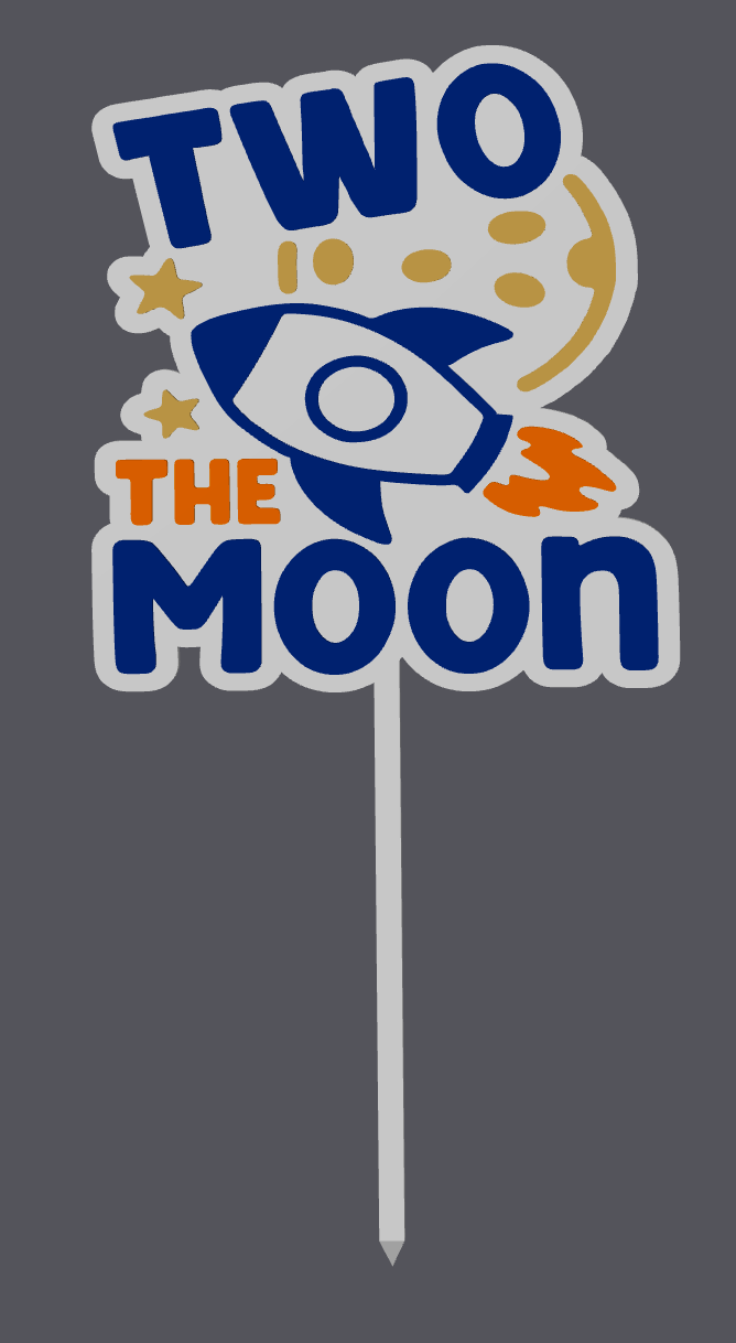 “TWO The Moon” Cake Topper – 2nd Birthday Space Theme Digital File (STL & 3MF)
